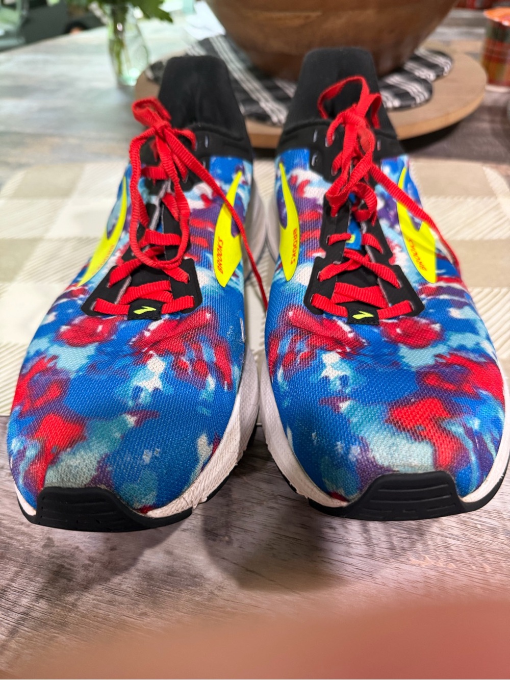 Ladies Brooks Launch 9 Multicolor Blue & Red Lace-Up Sneakers